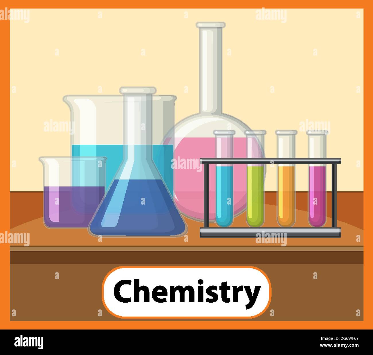 Pädagogische englische Wortkarte der Chemie Illustration Stock