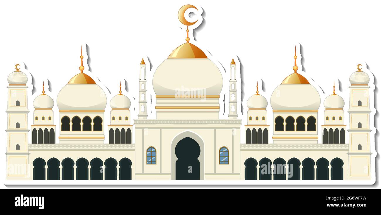 Eine Stickervorlage mit isolierter Abbildung des Moschee-Gebäudes Stock Vektor
