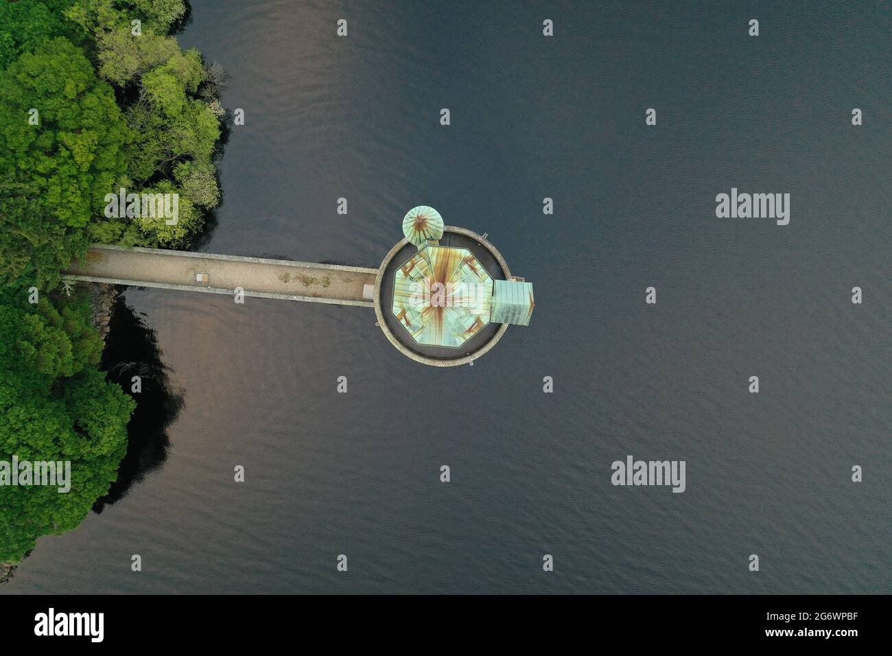 Lake Vyrnwy Resevoir Straining Tower, Powys Stockfoto