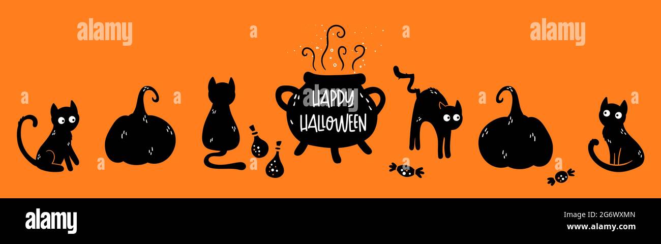 Lustige handgezeichnete Katzen, niedliches halloween-Design, toll als Hintergrund, Textilien, Banner, Tapeten, Verpackung - Vektor-Design Stock Vektor