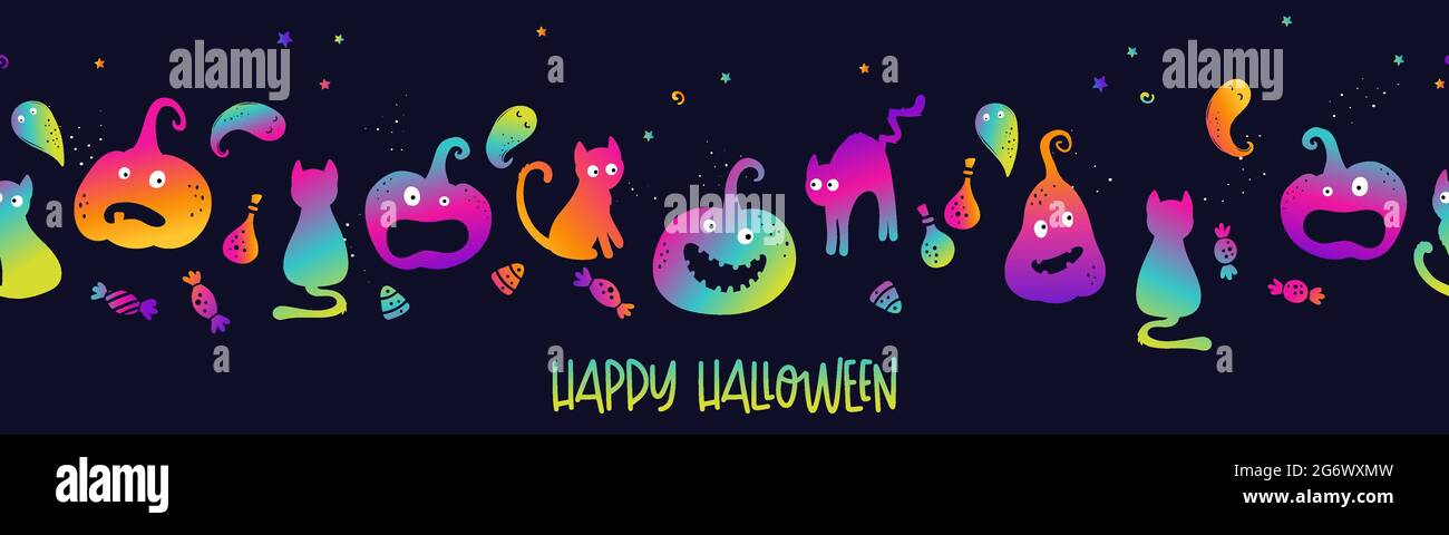 Spaß handgezeichnete Katzen, niedliche halloween nahtlose Muster, toll als Hintergrund, Textilien, Banner, Tapeten, Umhüllung - Vektordesign Stock Vektor