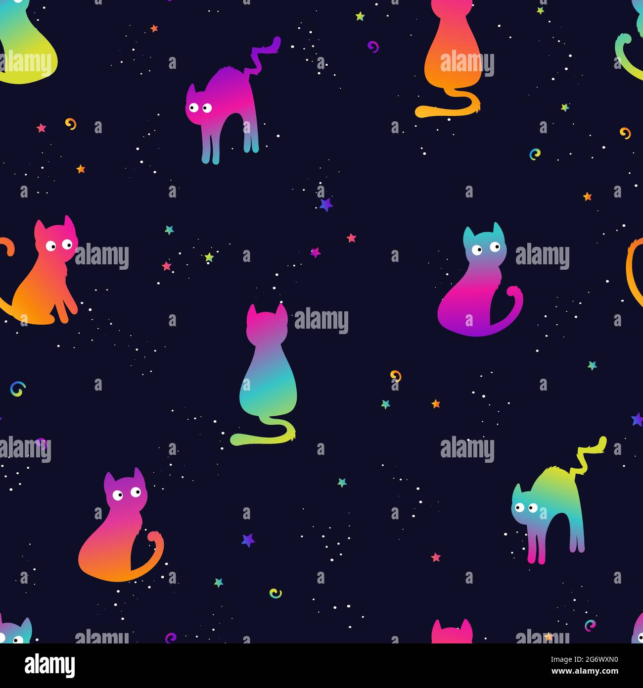 Spaß handgezeichnete Katzen, niedliche halloween nahtlose Muster, toll als Hintergrund, Textilien, Banner, Tapeten, Umhüllung - Vektordesign Stock Vektor