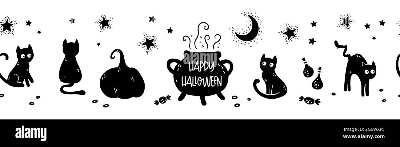 Spaß handgezeichnete Katzen, niedliche halloween nahtlose Muster, toll als Hintergrund, Textilien, Banner, Tapeten, Umhüllung - Vektordesign Stock Vektor