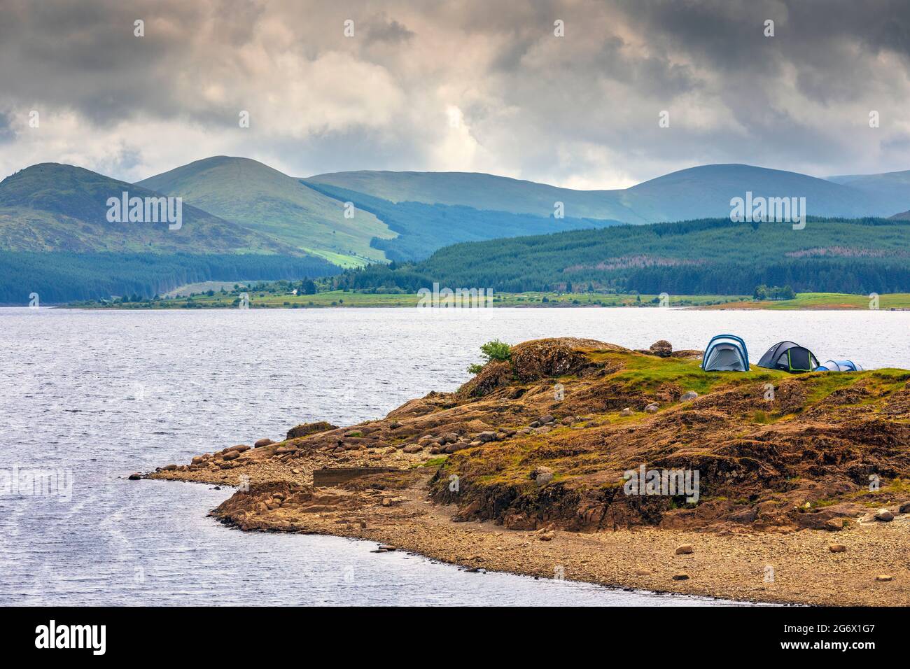 Wild Camping, Loch Doon. Ayrshire, Schottland, Großbritannien Stockfoto