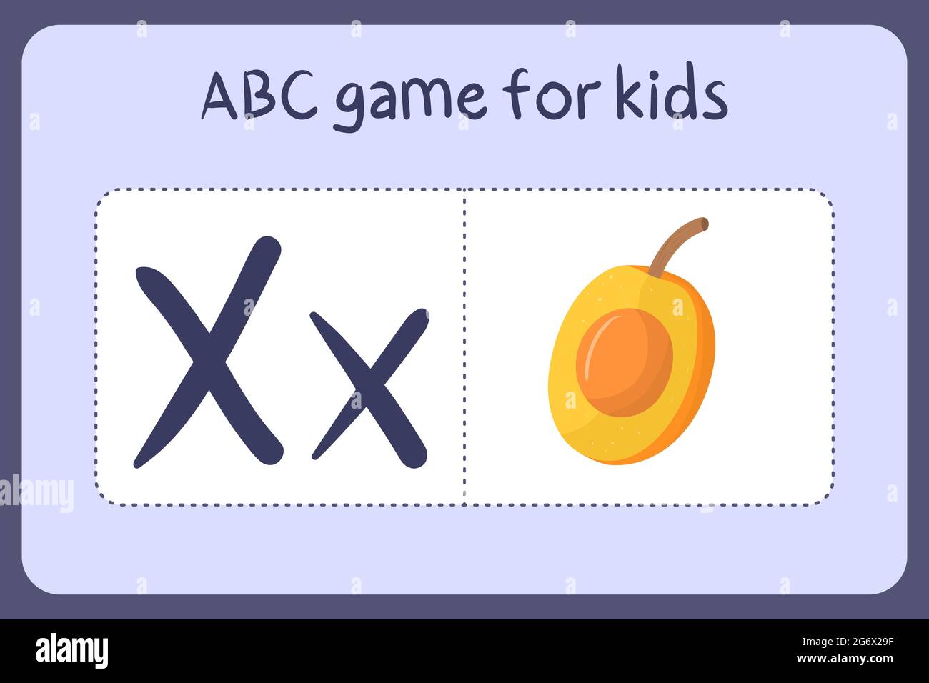 Kind Alphabet Mini-Spiele im Cartoon-Stil mit dem Buchstaben X - ximenia.  Vektor-Illustration für Spiel-Design - Schneiden und spielen. Lerne abc mit  Flash-Karten für Obst und Gemüse Stock-Vektorgrafik - Alamy