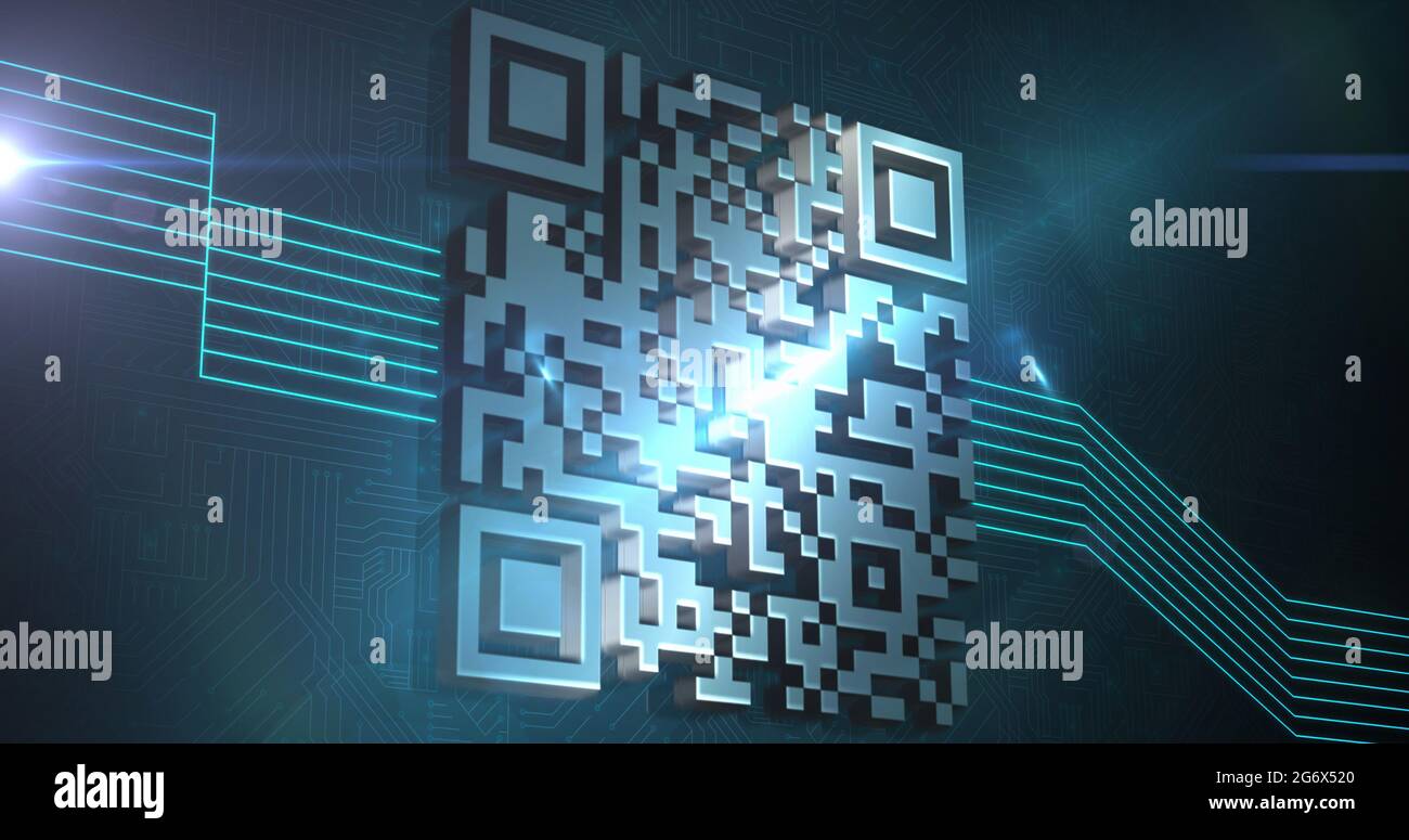 Bild des digitalen qr-Codes mit leuchtend grünen Linien Stockfoto