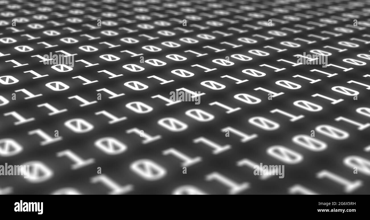 Binärcodes mit weißer Schrift werden auf einen schwarzen Hintergrund projiziert Stockfoto