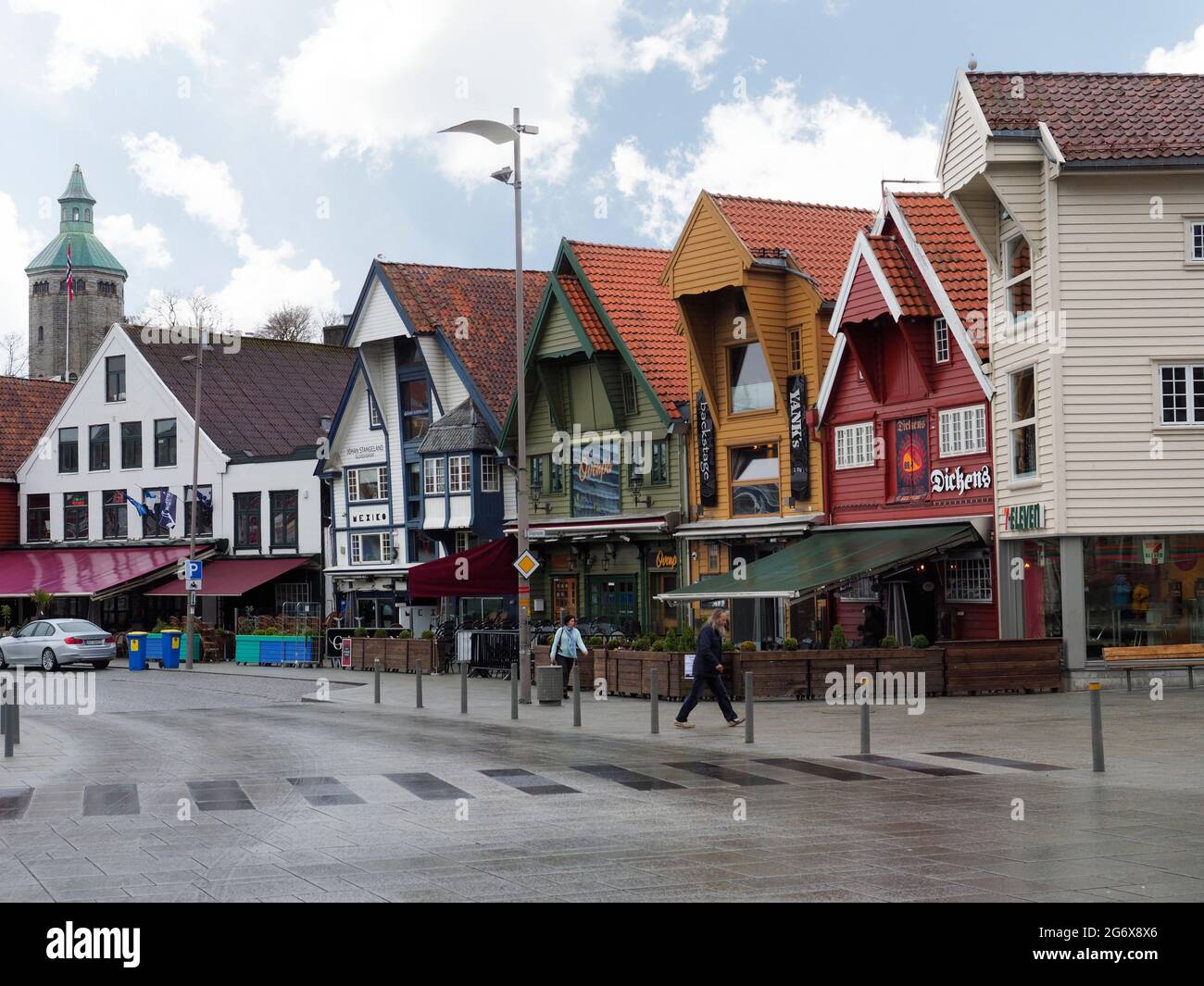 Straßen und Hafengebiet des alten Stavanger Norwegen Stockfoto