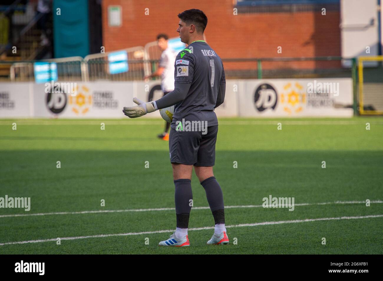 Oswestry, England 08. Juli 2021. UEFA Europa Conference League Erstes Qualifikationsspiel zwischen Bala Town und Larne. Stockfoto