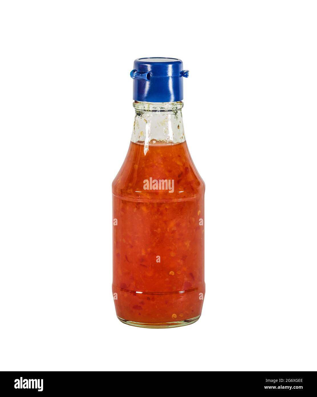 Die Chilisauce süß in einer Flasche, isoliert auf weiß Stockfoto