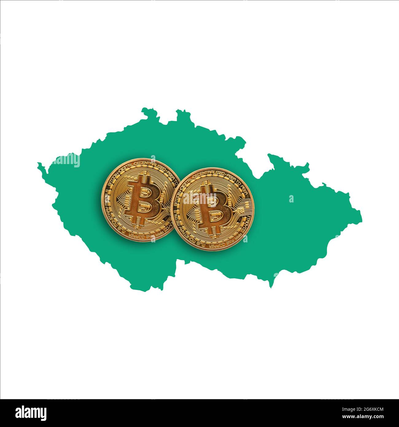 Bitcoin Kryptowährung Münze auf einer Karte der Tschechischen Republik Stockfoto
