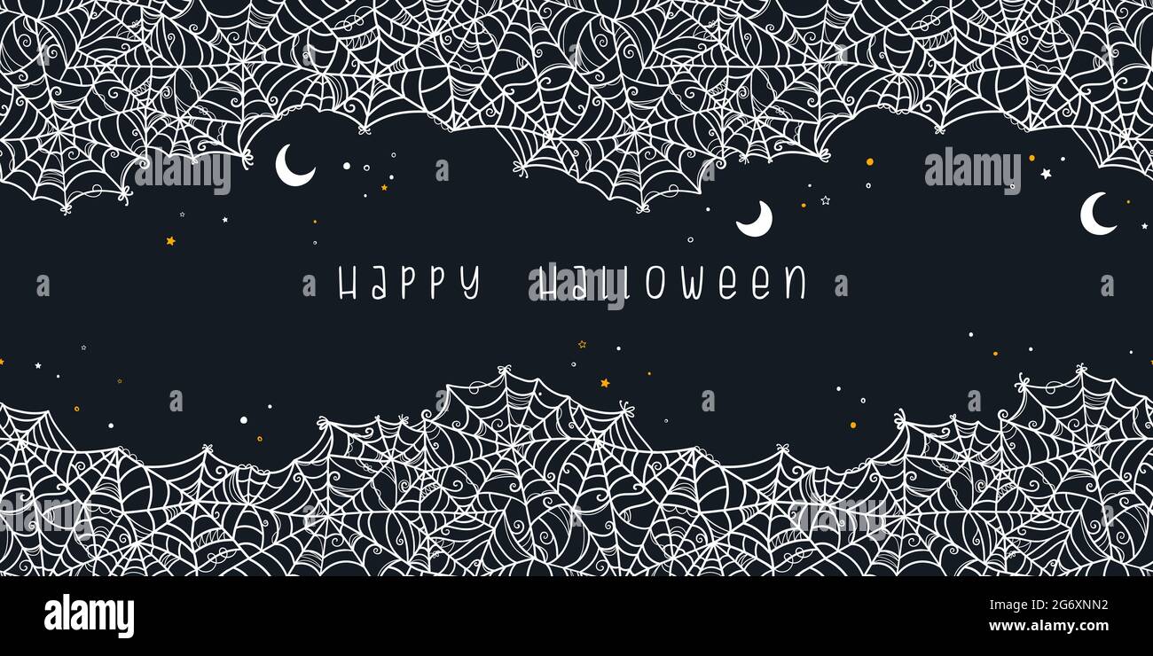Handgezeichnete Spinnennetz nahtlose Muster, gruselige Halloween-Hintergrund, ideal für Banner, Tapeten, Verpackung - Vektor-Design Stock Vektor