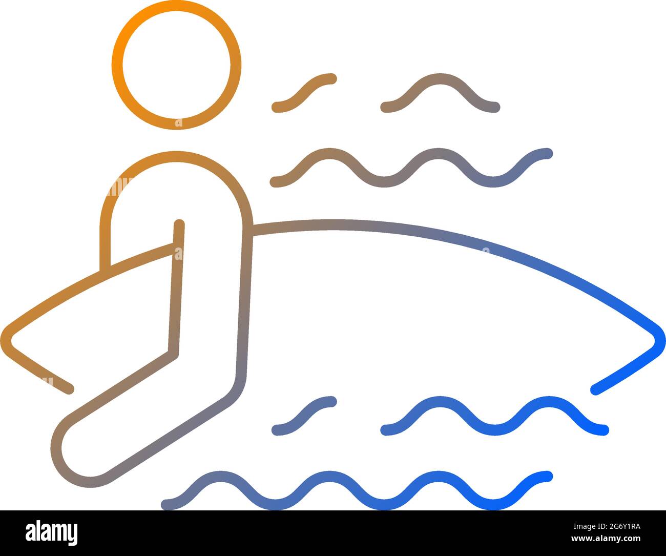 Symbol für lineare Vektorgrafik für den Surfer, der in das Wasser eindringt Stock Vektor