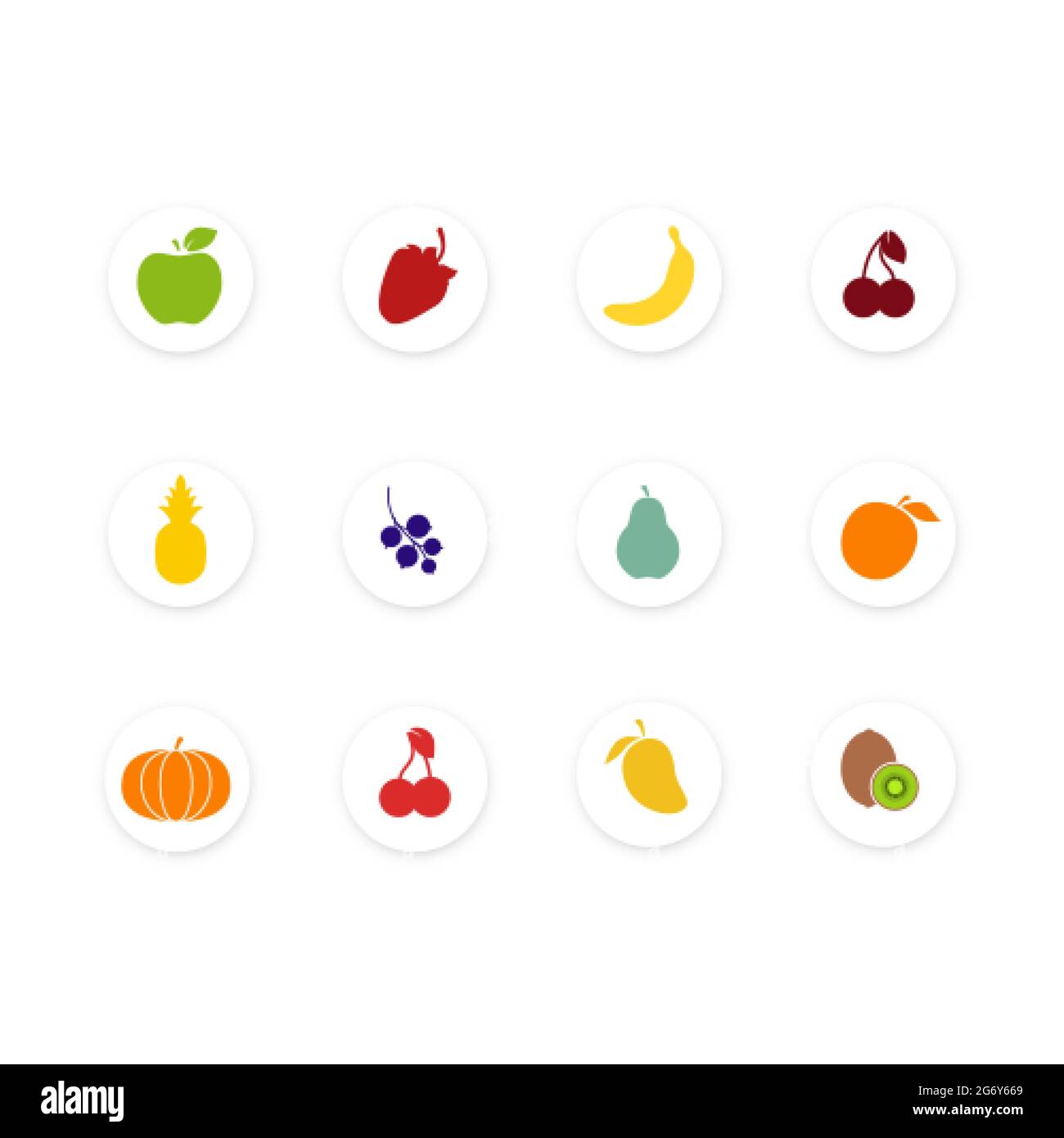 Set mit Früchten. Sammlung gesunder Lebensmittel. Flache Illustration. Ikonen verschiedener Früchte und Beeren. Vektor auf weißem Hintergrund isoliert Stock Vektor
