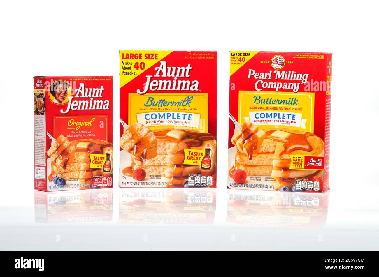 Pearl Milling Company & Tante Jemima Pancake Mix Boxen Stockfoto