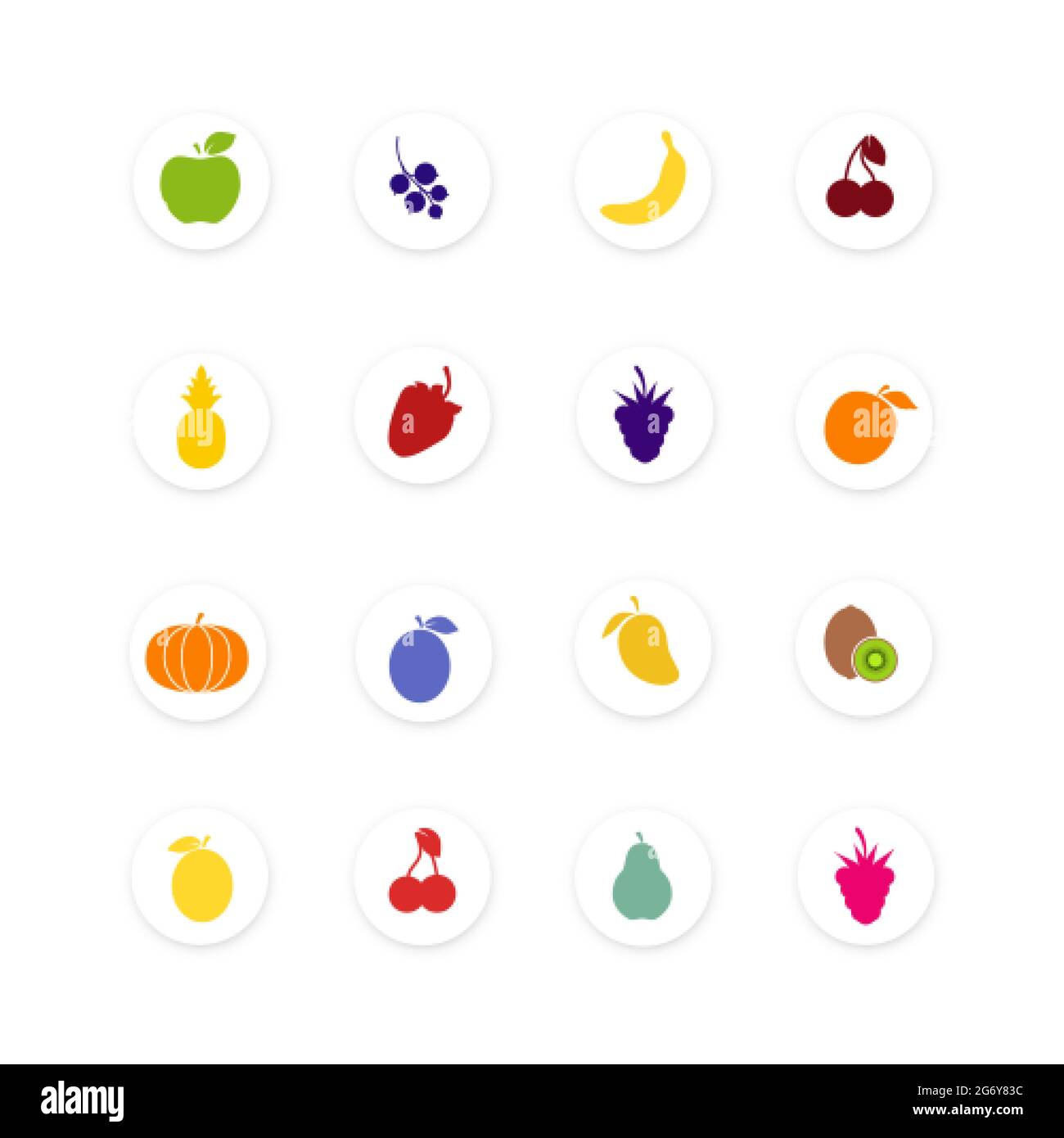 Set von Früchten isoliert auf weißem Hintergrund. Sammlung gesunder Lebensmittel. Flache Stil Ikonen von verschiedenen Früchten und Beeren. Vektorgrafik Stock Vektor