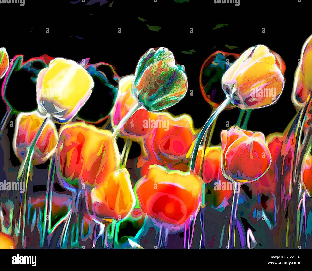Wind geblasen farbigen Tulpen, Frühling, arty, Stockfoto