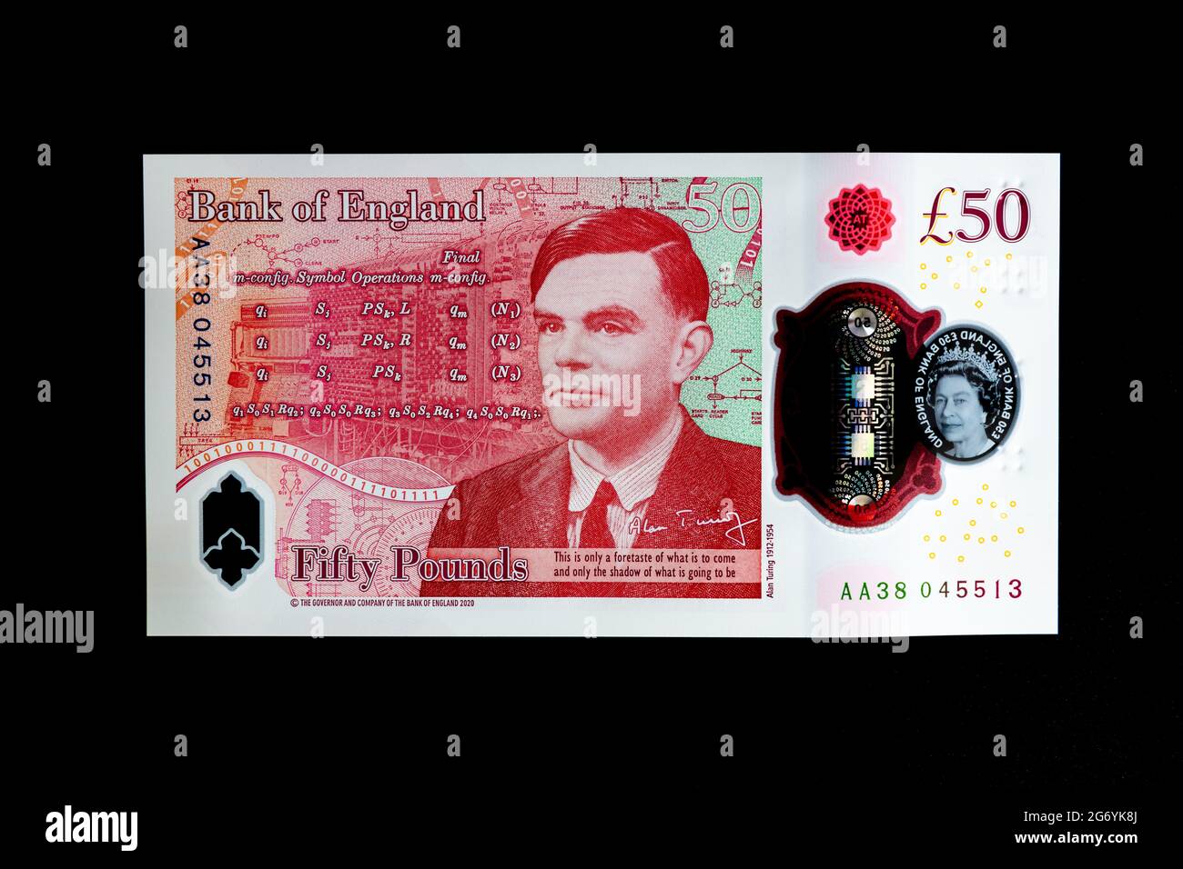 Die neue Bank of England £50 Polymer-Banknote mit dem Codebreaker Alan Turing aus dem Zweiten Weltkrieg Stockfoto