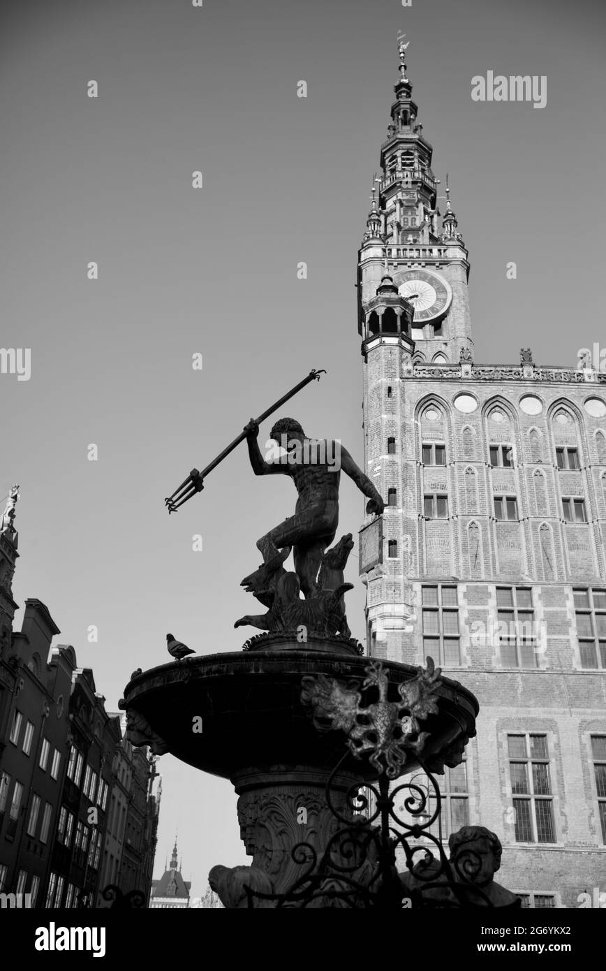 Neptunbrunnen vor dem Rathaus, Gdańsk, Polen Stockfoto