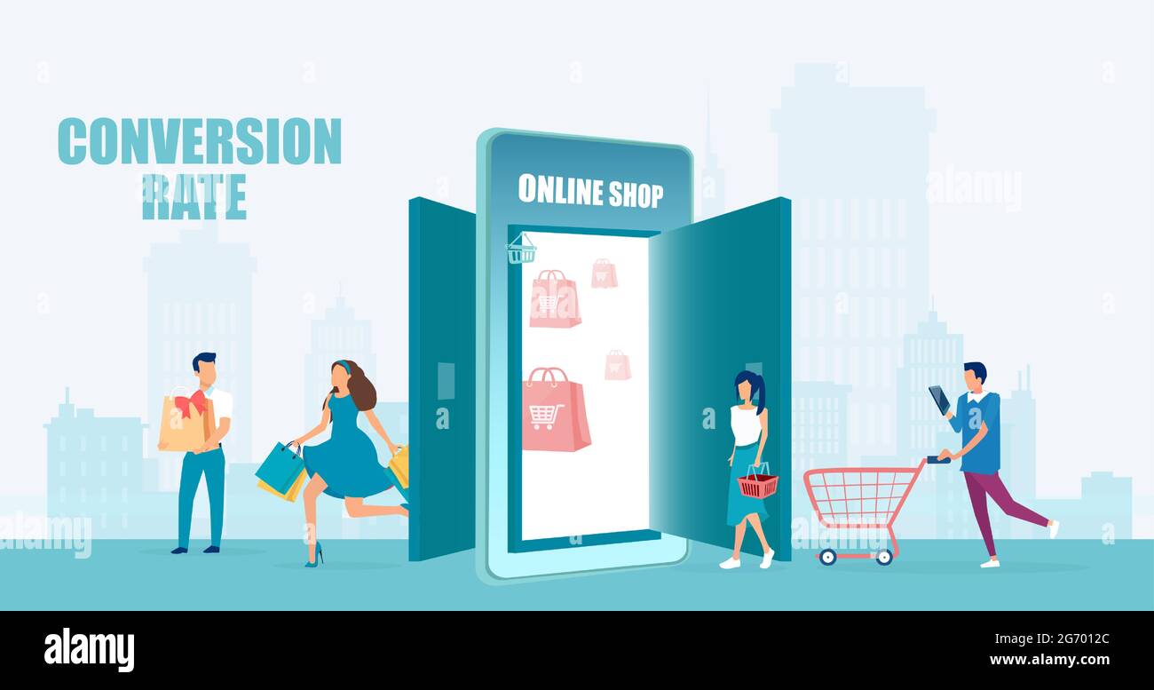 Vektor eines wachsenden Kundenstamms Menschen, die online über Smartphone-App einkaufen Stock Vektor