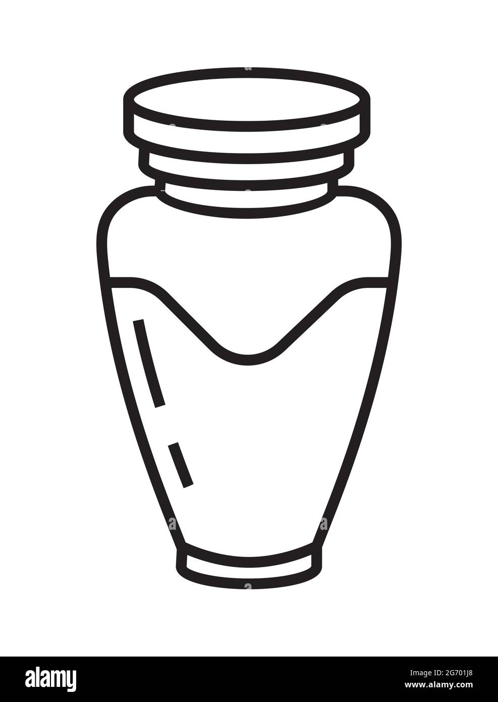 Bestattungsurne-Symbolvektor im dünnen Linienstil. Grabstein, Krypta-Schild. Das Symbol des Beerdigungshauses. Vase, Schüssel Illustration. Stock Vektor