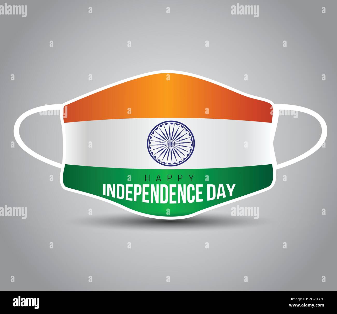 Alles gute zum Unabhängigkeitstag. Indische Flagge mit medizinischer Maske, Verwendung zum Drucken. Cvid19, Corona-Virus-Konzept. Stock Vektor