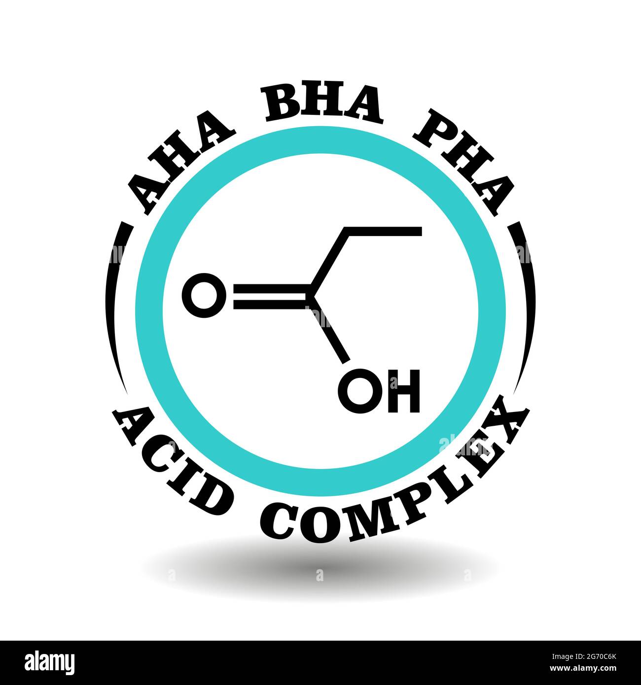 Kreisevektor-Symbol AHA, BHA, PHA-Komplexsäure für Verpackungsproduktzeichen enthalten Alpha-, Beta-, Poly-Hydroxy-Säuren in Reinigungskosmetika. Anti-Akne-Trea Stock Vektor