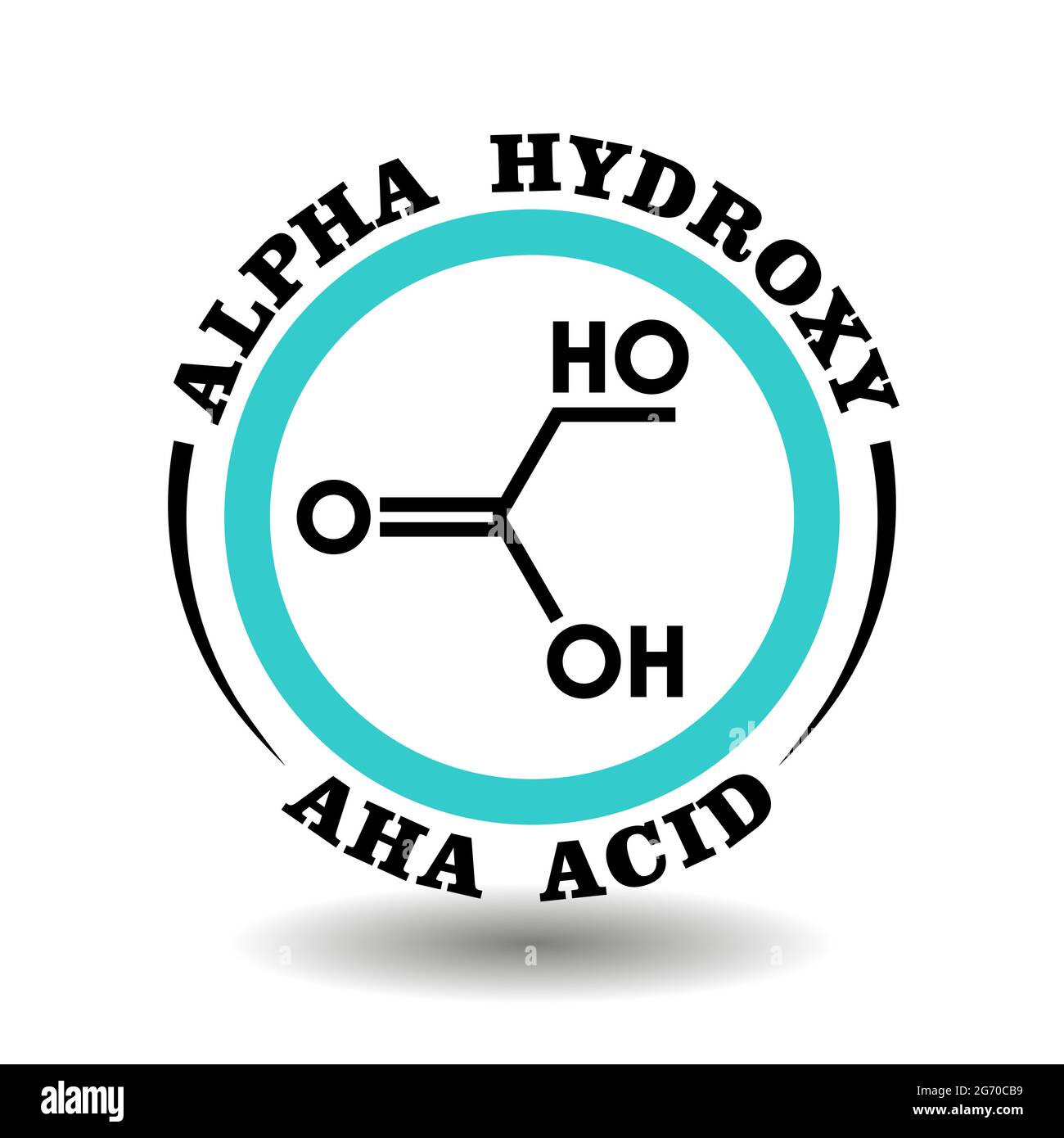 Circle Vector Icon Alpha Hydroxy Acid mit chemischer Formel von AHA Symbol für die Verpackung Zeichen von exfoliant Peeling Kosmetik, Tags von Haut abziehbaren Prod Stock Vektor