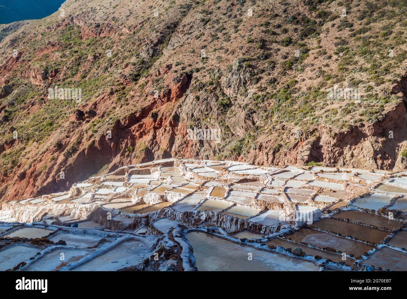 Salzextraktionskannen (Salinas) im Heiligen Tal der Inkas, Peru Stockfoto