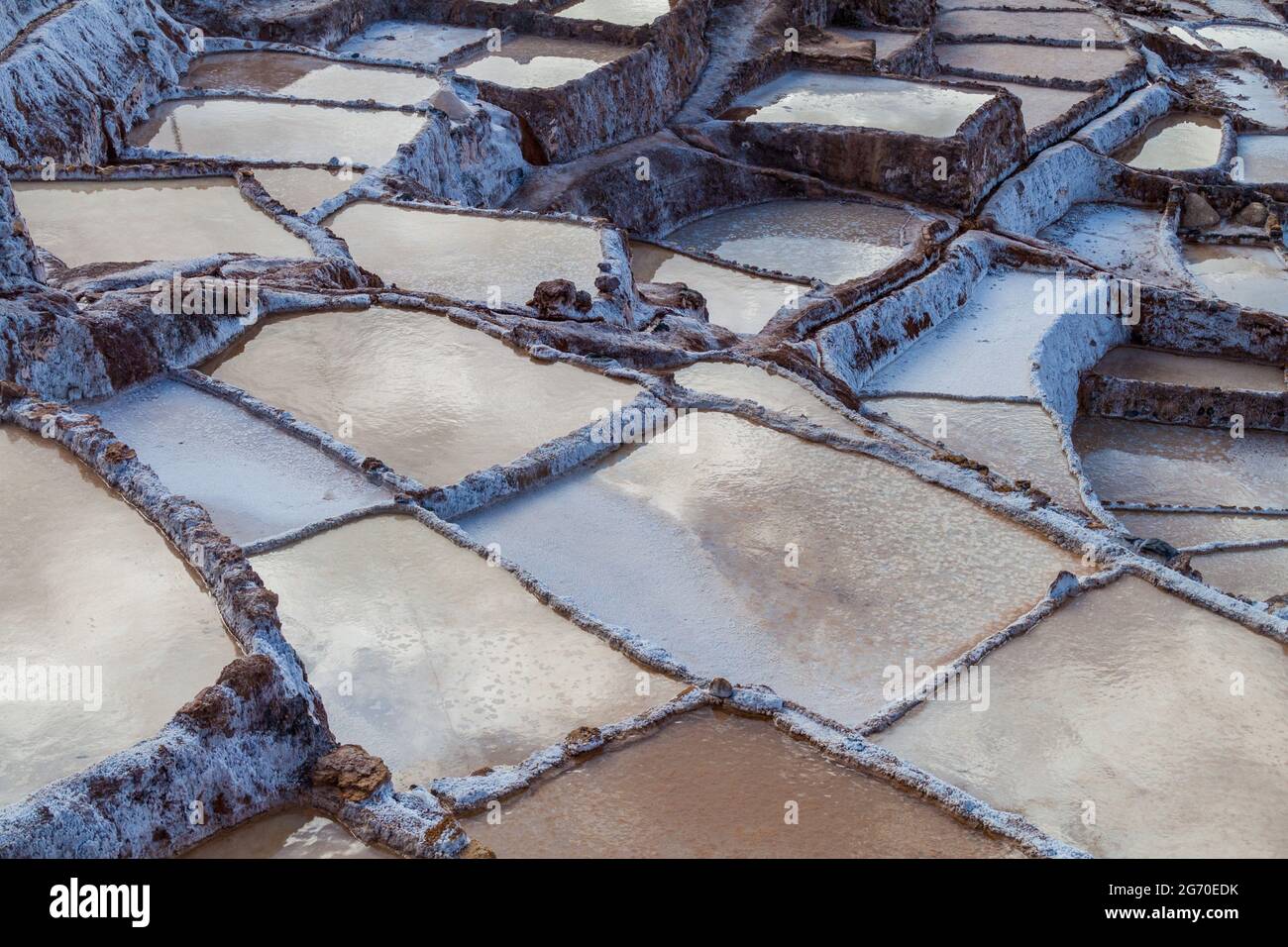 Salzextraktionskannen (Salinas) im Heiligen Tal der Inkas, Peru Stockfoto