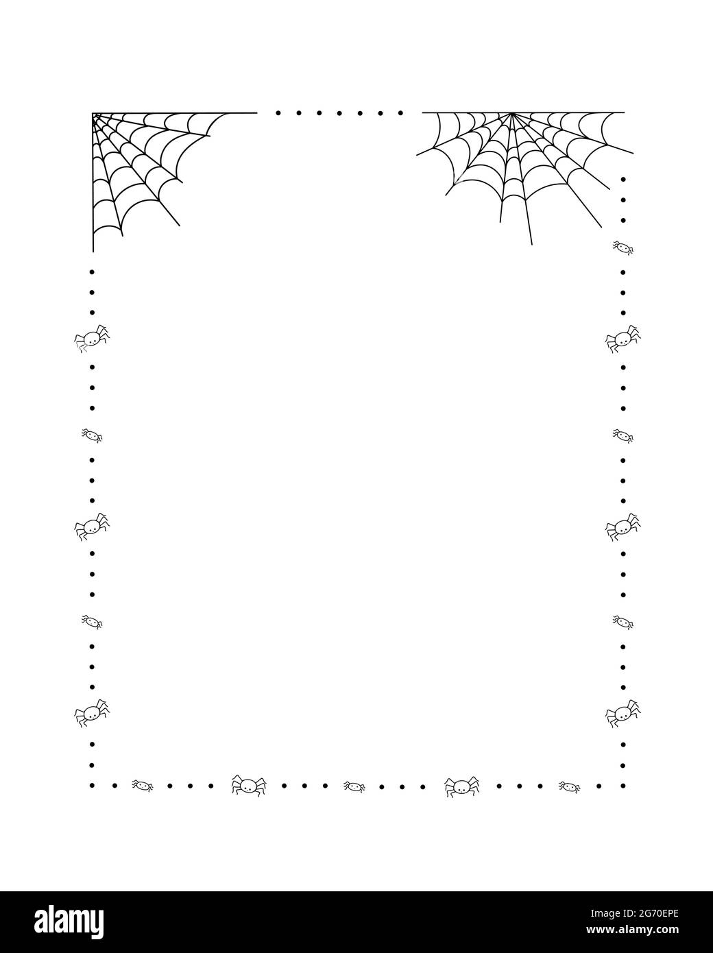 Spinnennetz, Polka Punkte und kleine Spinnen Rahmen einfache Hand gezeichnet Vektor skizzieren Illustration von Doodle Phantasie Halloween gruselige Dekor-Elemente, perfekt für Halloween-Party, Cartoon gruseligen Charakter Stock Vektor