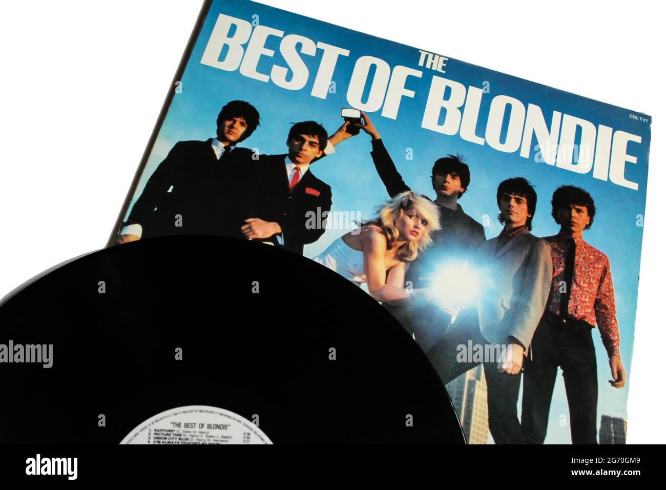 Psychedelischen Pop-Künstler, Blondie-Musikalbum auf Vinyl-LP-Disc. Titel: Das Best of Blondie Albumcover Stockfoto