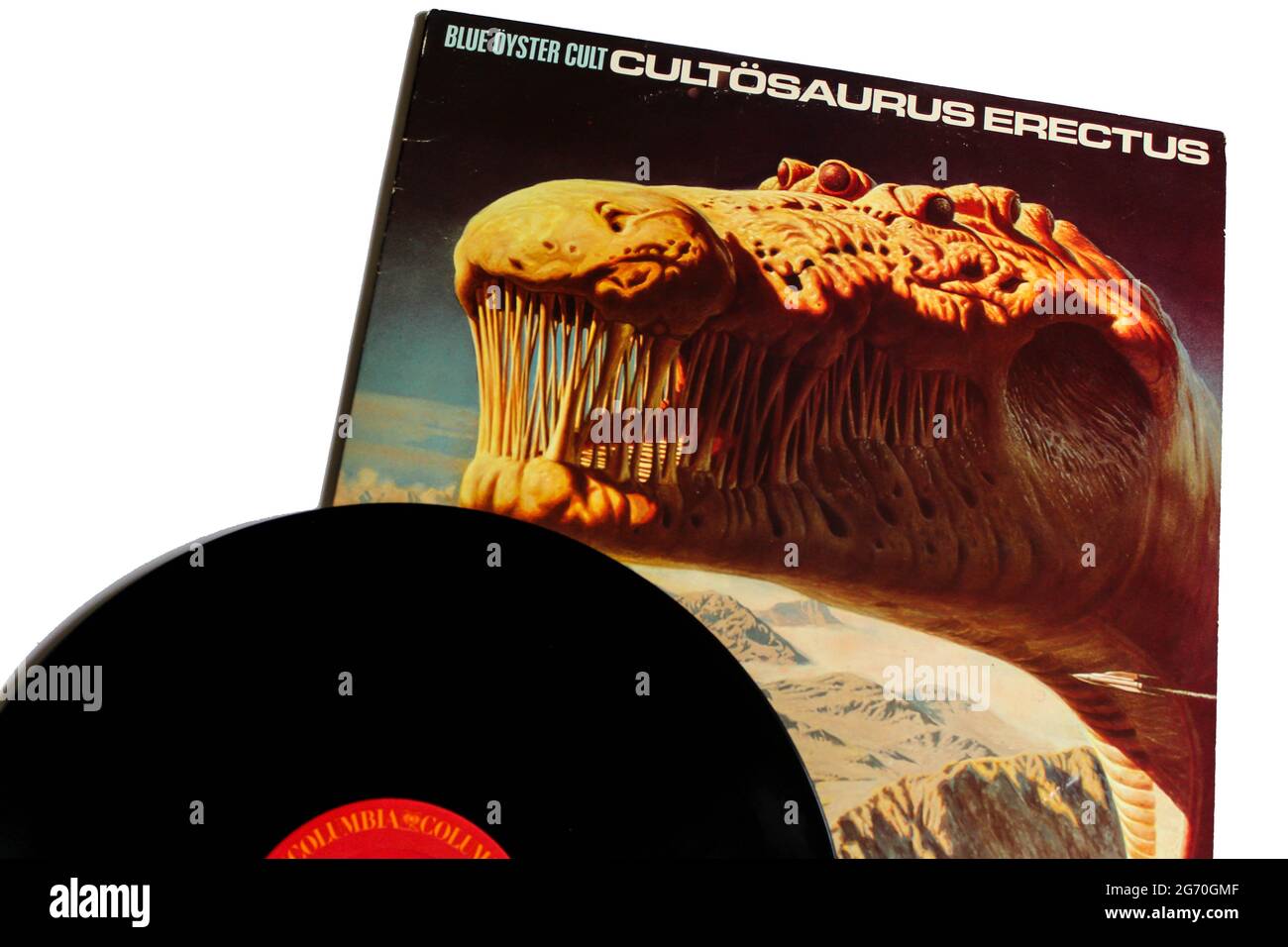Heavy Metal, Hard Rock und Progressive Rock Künstler, Blue Oyster Cult Musikalbum auf Vinyl LP Disc. Titel: Cultosaurus Erectus Album Cover Stockfoto