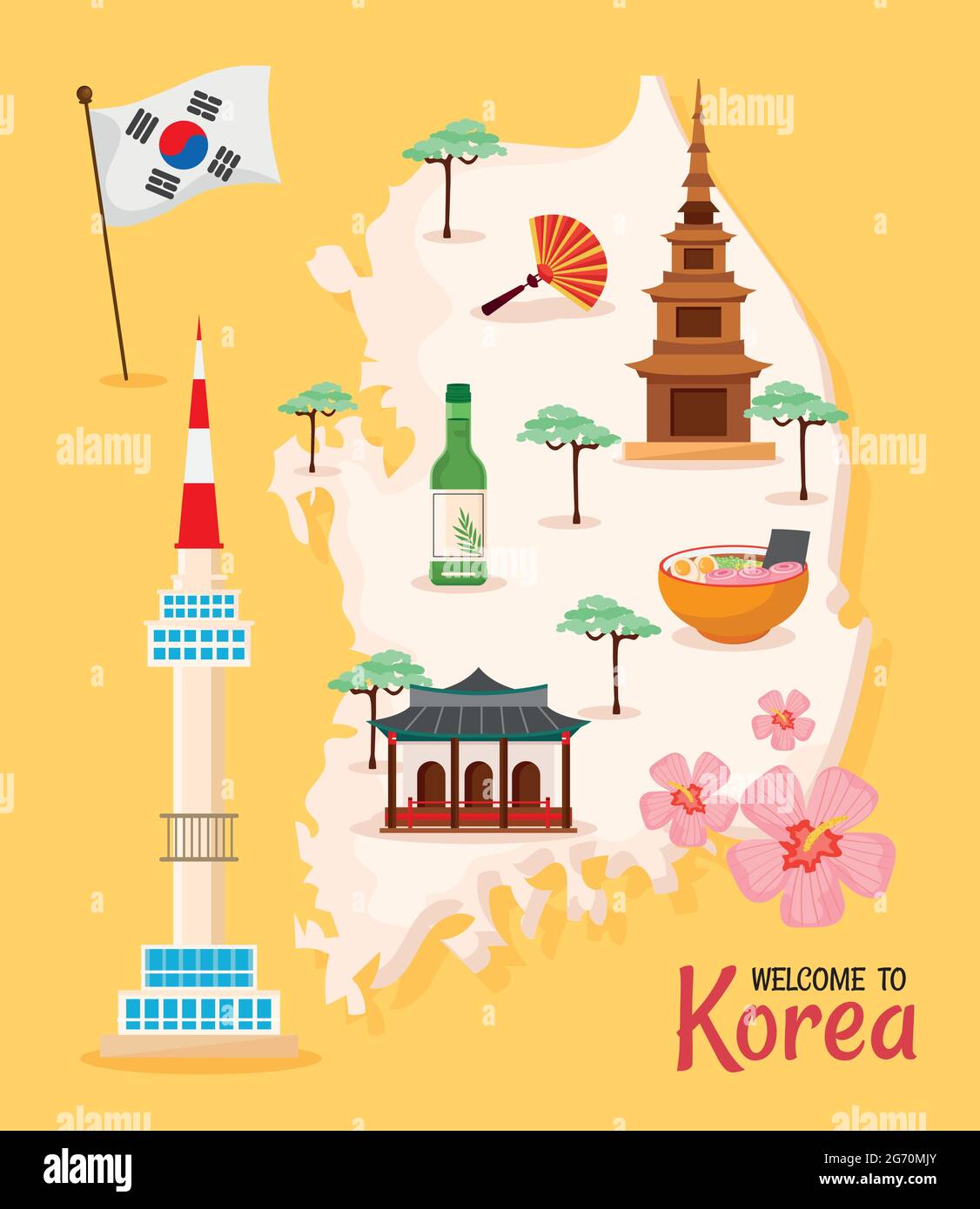 Koreanische Kultur Poster Ikonen Stock Vektor