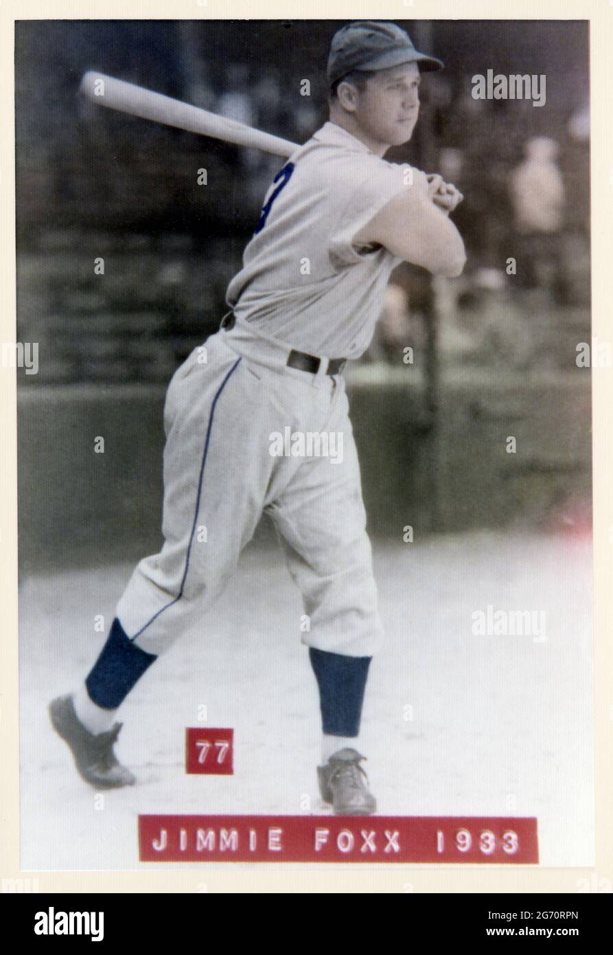 Antike Foto-/Baseballkarte des Hall of Fame-Spielers Jimmie Foxx in den 1930er Jahren Stockfoto