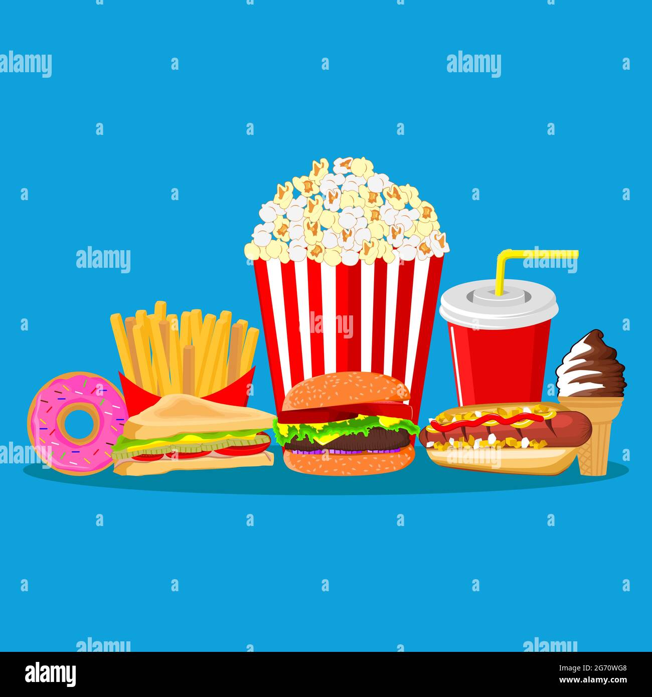 Fastfood-Vektor-Illustration, bunte Junk-Food, Street-Food-Symbol-Illustrationsset Stock Vektor