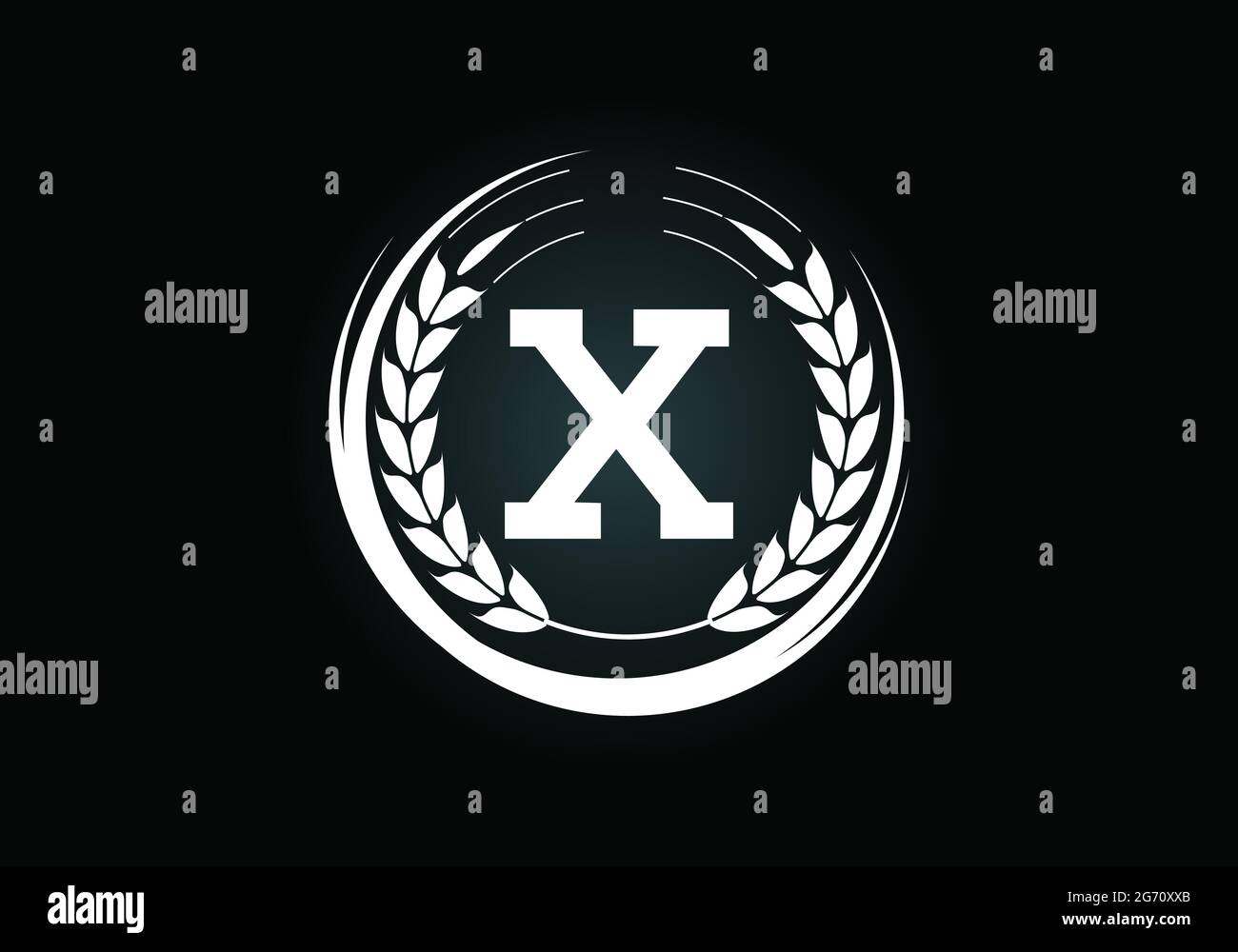 Anfangsbuchstabe X Zeichen Symbol mit Weizenohren Kranz. Design-Konzept für Bio-Weizenanbau-Logo. Landwirtschaft Logo Design Vektor Vorlage. Stock Vektor