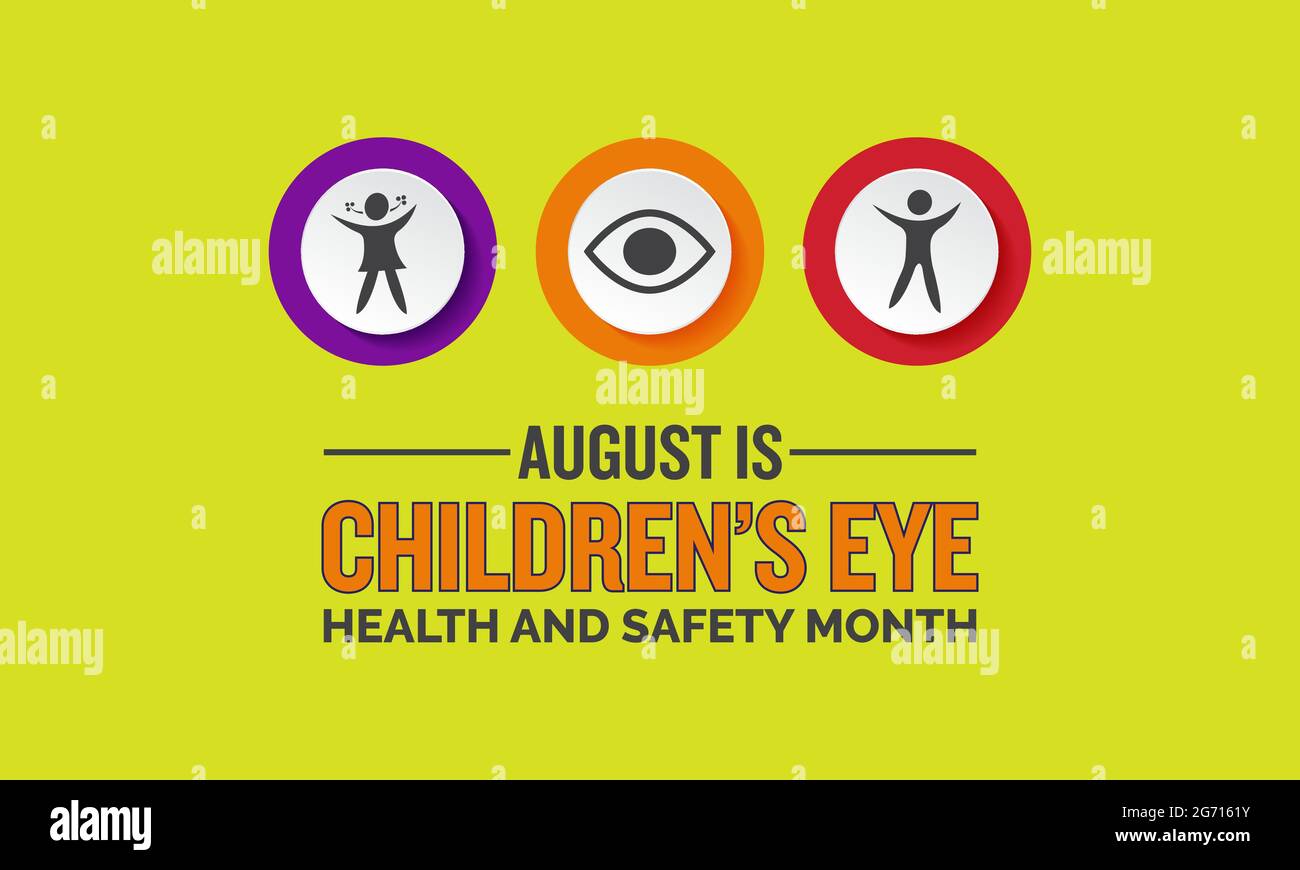 Monatsbanner, Poster, Karte, Hintergrundsensibilitätsvorlage für Kinder für Augengesundheit und -Sicherheit. Sensibilisierung für das Sehvermögen und die Augengesundheit von Kindern. Stock Vektor