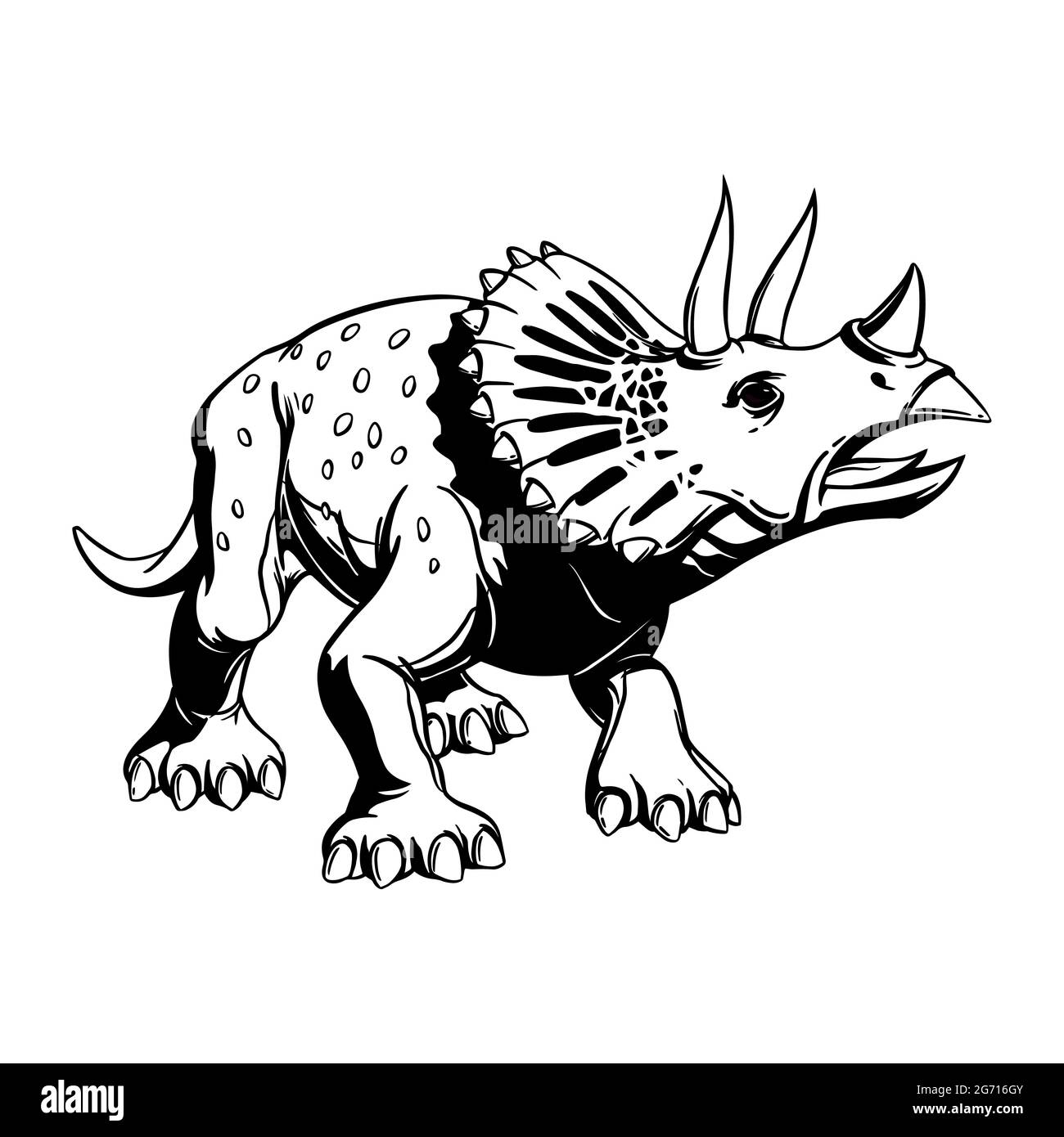 Comic Triceratops Tinte Zeichnung für Druck, Tattoo, Logo und Design. Handzeichnung. Vektorgrafik. Stock Vektor