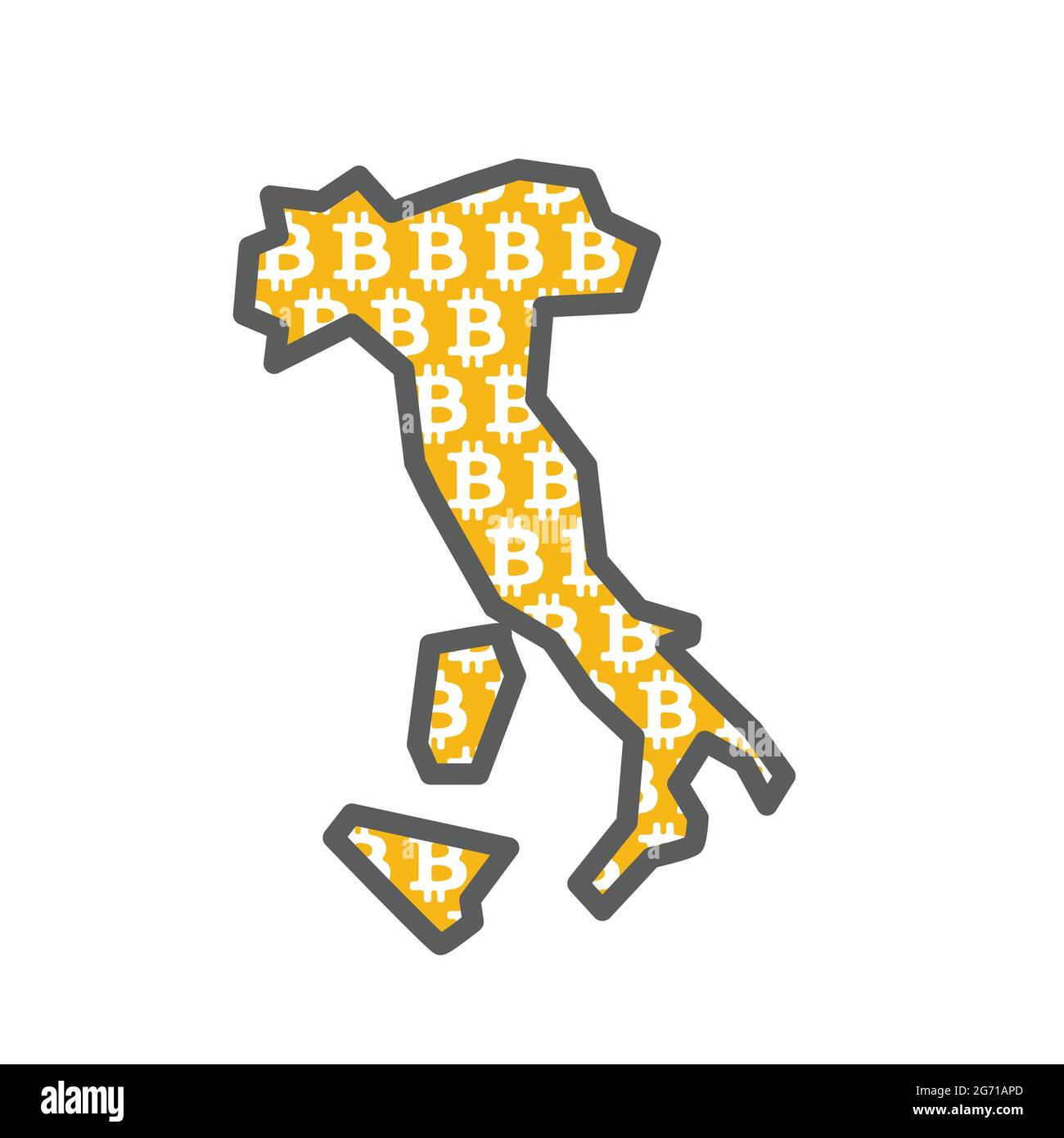 Italien-Landkarte mit dem Logo der Krypto-Währung für Bitcoin Stock Vektor