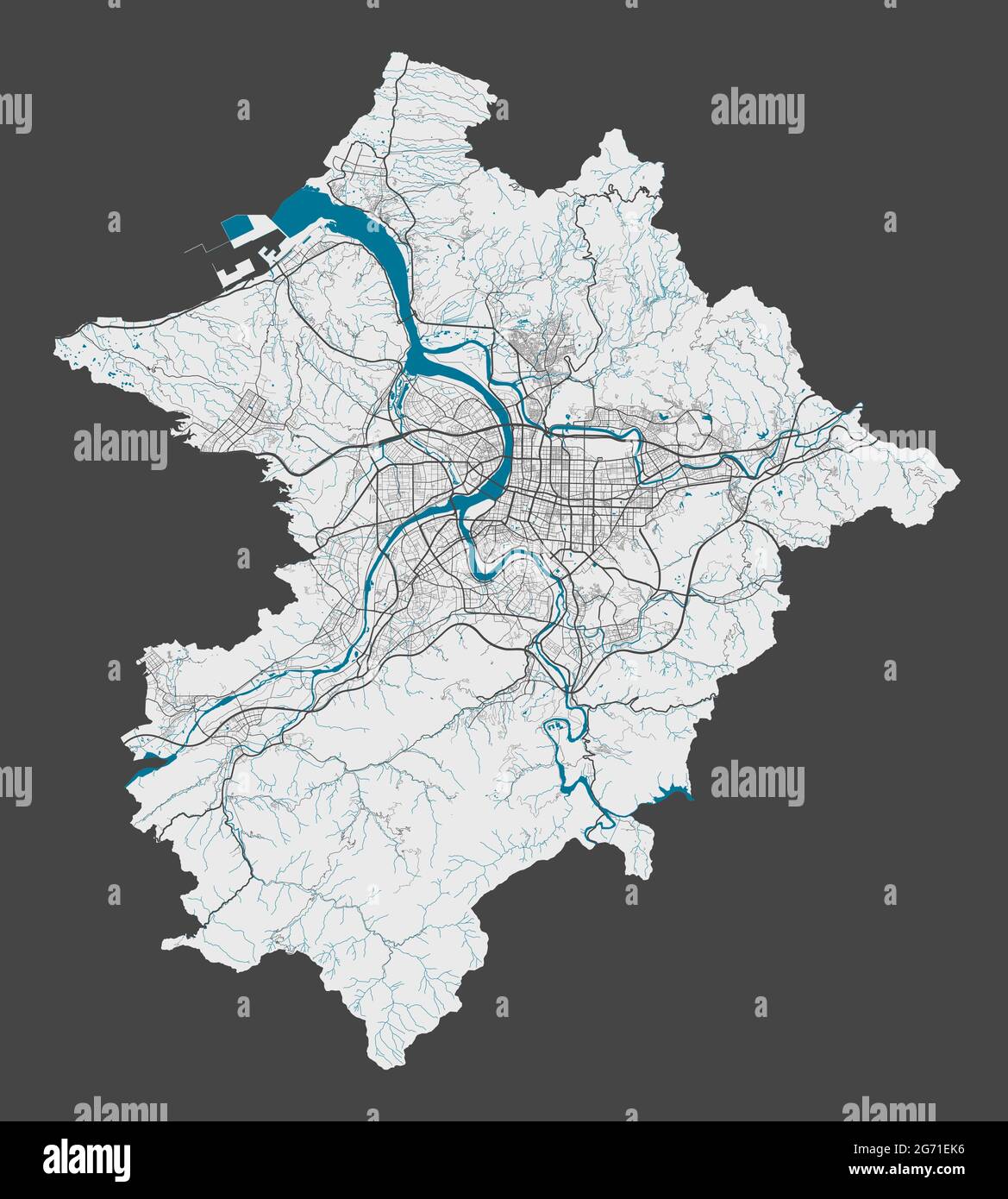 Karte von Taipeh. Detaillierte Karte des Verwaltungsgebiets der Stadt Taipei. Stadtbild-Panorama. Lizenzfreie Vektorgrafik. Übersichtskarte mit Autobahnen, Straßen, Stock Vektor