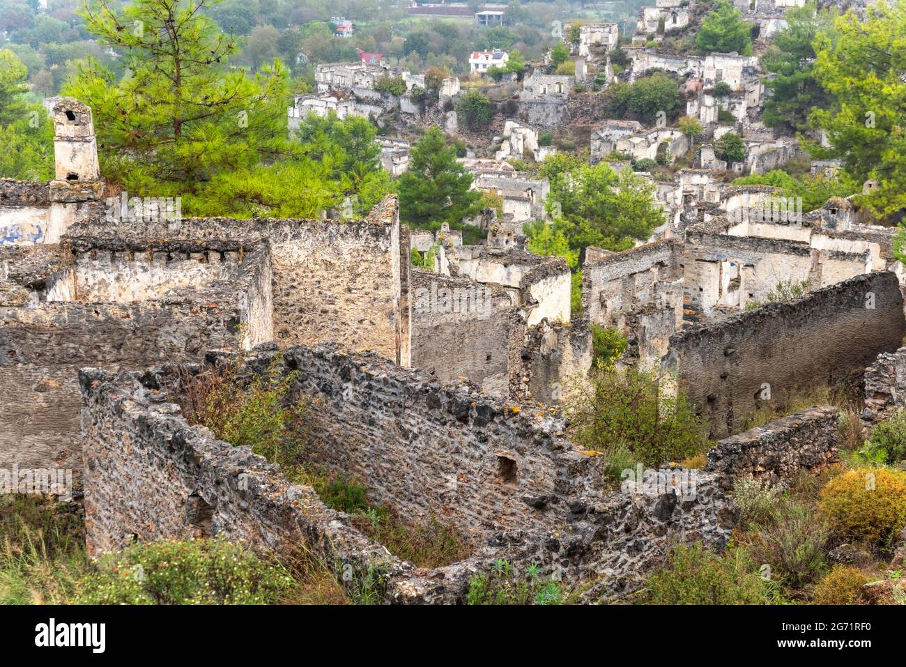 Verlassene alte griechische Dorf Kayakoy, Fethiye, Türkei Stockfoto