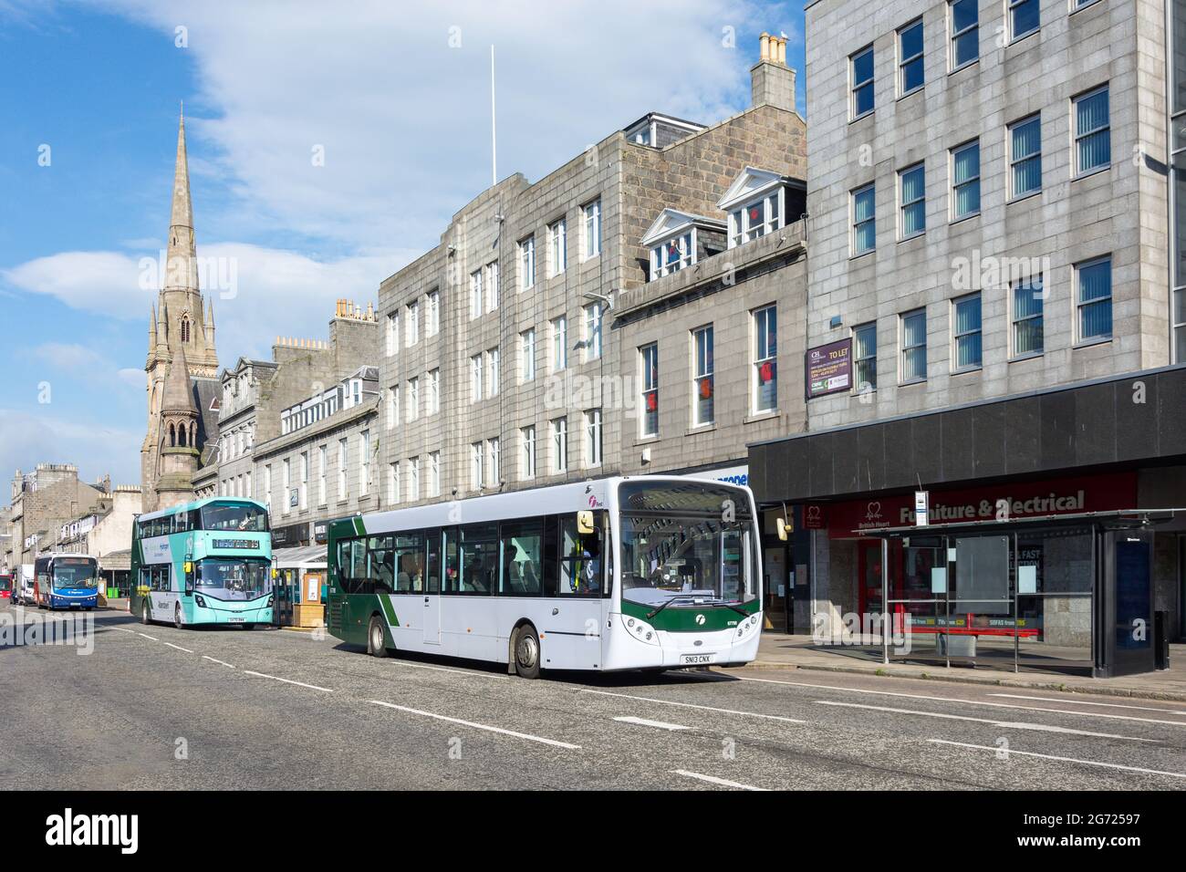 Lokale Busse, Union Street, City of Aberdeen, Aberdeenshire, Schottland, Vereinigtes Königreich Stockfoto