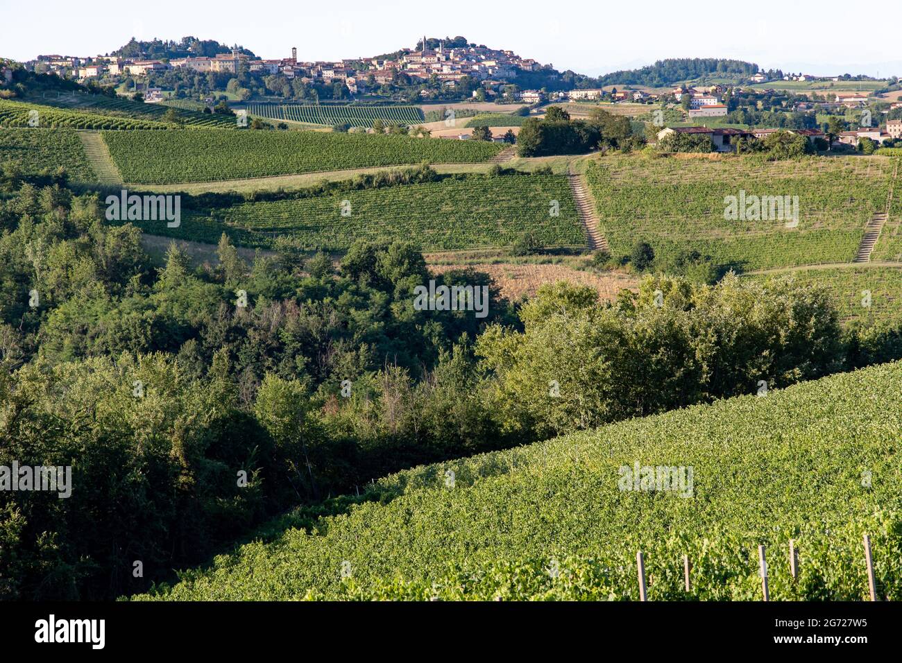 Panoramablick auf die Hügel des Monferrato Piemont Italien Stockfoto