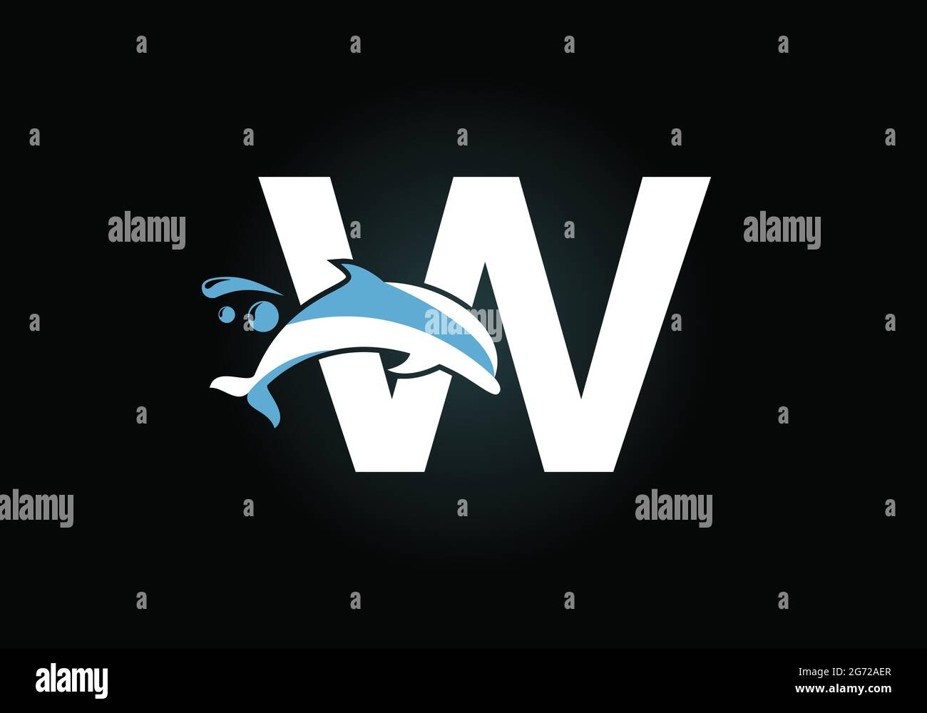 Anfängliches W-Monogramm-Buchstabenalphabet mit Dolphin-Logo-Design. Symbol für Wassertiere. Schrift-Emblem. Moderner Vektor-Logotyp für die geschäftliche Identität. Stock Vektor