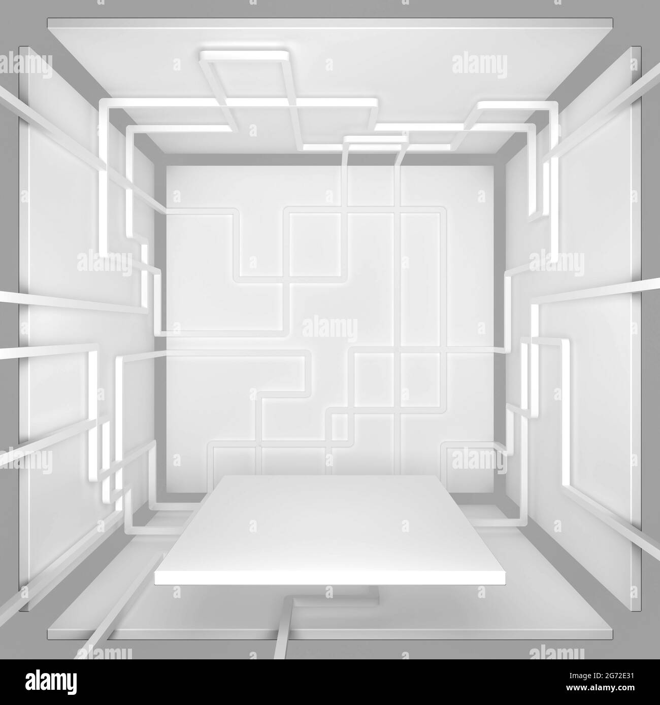 Weiße geometrische Formen Würfelständer zur Produktpräsentation. 3d-Illustration Stockfoto