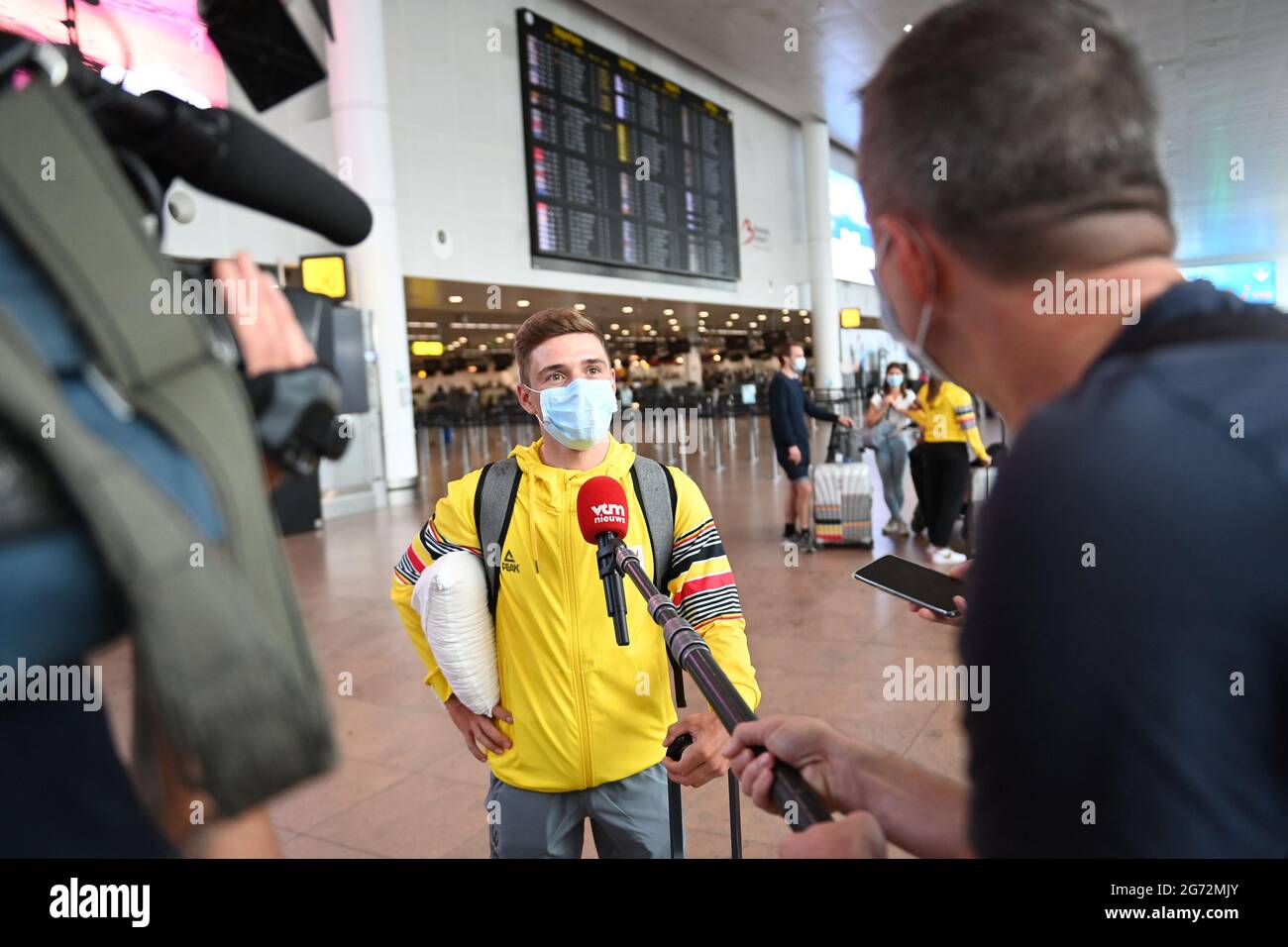 Remco Evenepoel spricht mit der Presse über den Ausstieg der Athleten des belgischen Teams zu den Olympischen Spielen 2020 in Tokio am Samstag, den 10. Juli 2021, in Brüssel Stockfoto