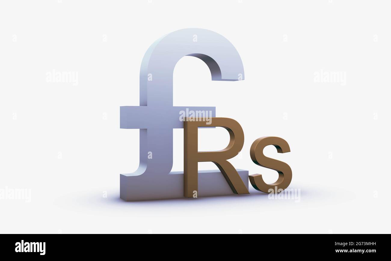 Tauschbewertung von Pfund Sterling und pakistanischen Rupie Zeichen isoliert auf weißem Hintergrund Stockfoto