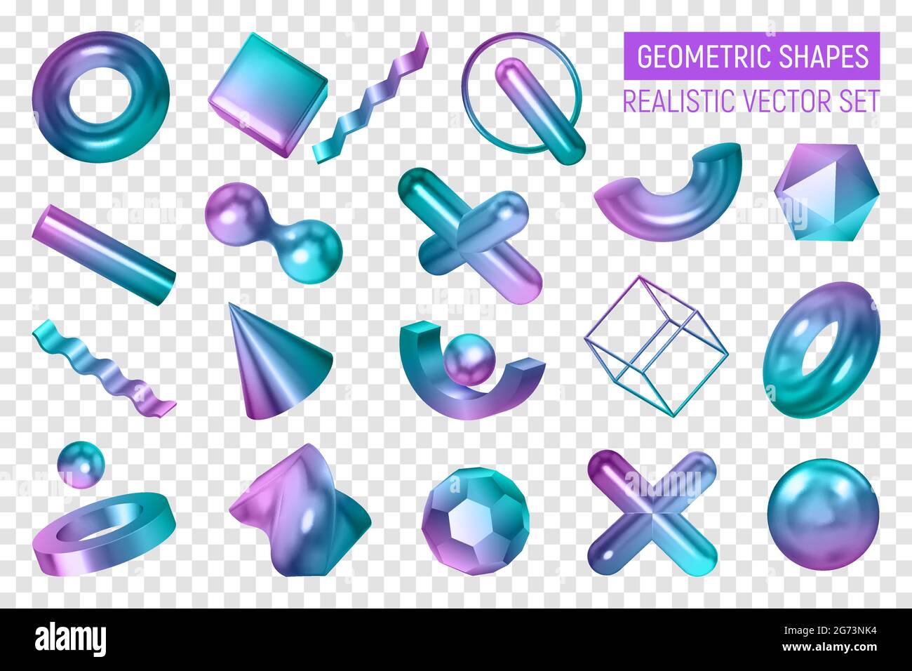 Realistische geometrische Formen Farbe Transparent Set mit isolierten geometrischen 3D-Körpern in Farbabstufungen Vektordarstellung gemalt Stock Vektor