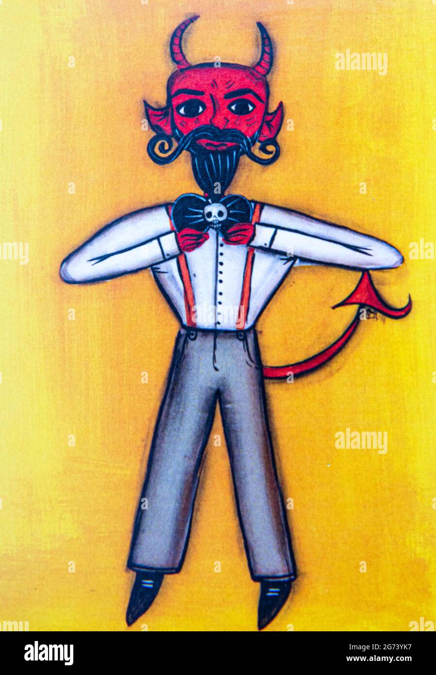 Tag der Toten Bild; fotografische Illustration; eine Karikatur des Teufels in formeller Kleidung verkleidet. Stockfoto